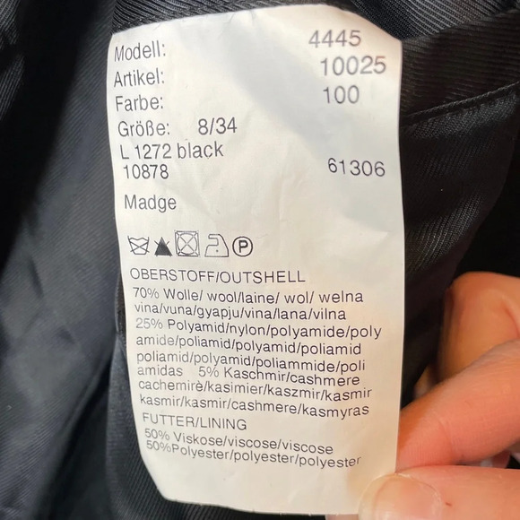 Barbour Madge Black Coat Wool and Cashmere Blend Size 4 Jacket With Belt - Picture 10 of 11